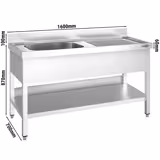 Spültisch PREMIUM - 1600x700mm - mit Grundboden - mit 1 Becken links