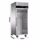 Frigorífico de panadería de acero inoxidable PREMIUM - EN 600x800 - 737L - con 1 puerta de cristal - ventilado; R290; desescarche automático; ruedas; cerradura con llave; AISI 304; Negro