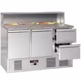 Saladetă ECO - 1368mm - cu 2 uși și 2 sertare - cu atașament din oțel inoxidabil pentru 8x GN 1/6