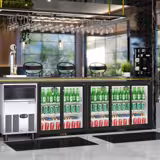 Bancada refrigerada para bar - 1350mm - 320 litros - com 3 portas de vidro deslizantes - Preto