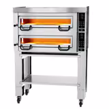Electric Deck Pizza Oven - Twin Deck - Refractory Stone Deck - 4+4 x Ø 34cm (13.4") - 230V 3 Phase - Digital Controls - up to 450°C - incl. Hood & Base frame & Wheels