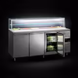 Saladette PREMIUM - 2020mm - 3 deuren - met glazen opzetvitrine voor 5x GN 1/1 & 1x GN 2/4 - granieten werkblad