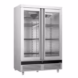 Upright Display Fridge Stainless steel PREMIUM - GN 2/1 - 1400L - with 2 glass doors