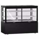 Vitrine à pâtisserie réfrigérée MADRID Self-Service - 530L - 1500mm - Double vitrage - avec 2 étagères en verre - portes coulissantes arrière - avec rideau de nuit - Noir mat