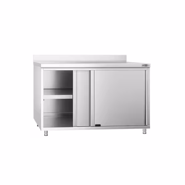 Paslanmaz Çelik Dolaplı Hazırlık Tezgahı PREMIUM -1200x800mm - Sürgü Kapılı, Sırtlı