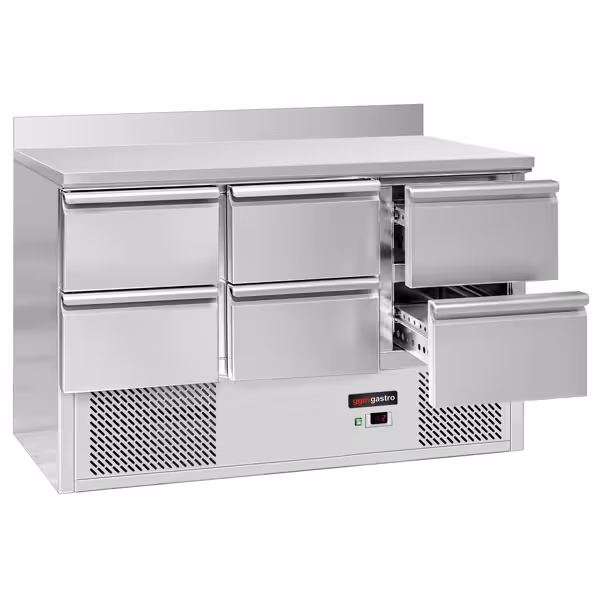 Koelwerkbank ECO - 1365x700mm - met 6 lades - met opstand - 368 liter