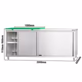 Edelstahl Arbeitsschrank PREMIUM - 2000x600mm - mit Schiebetür - inkl. 1/2 Schneideplatte Grün