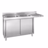 Commercial Dishwasher Sink with Cupboard PREMIUM - 2000x600mm - 2 Bowls, Left-Hand Bowl