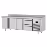 Commercial Counter Fridge PREMIUM PLUS - 2452x600mm - with 3 doors - 2 drawers (1/2 GN) - with upstand - capacity 510 litres