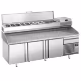 Table réfrigérée à pizza Premium PLUS - 2305 x 800 mm - avec 3 portes & 1 tiroir - incl. vitrine réfrigérée de présentation - 10x GN 1/3