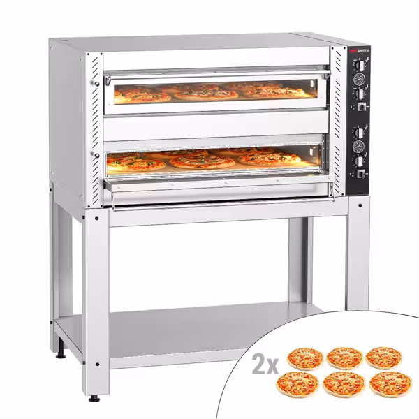 Elektrische pizzaoven (chamotte bakvloer) - 1320x850x1550mm - 2 kamers - 2x6 pizza’s Ø30cm - tot 450°C - Handmatig - incl. onderstel