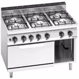 Cucina a gas professionale - Lorenzo 700 - 1200x714x1068mm - 33,5 kW - 6 fuochi - su armadio chiuso - incl. forno a gas statico GN 2/1 - 7,8 kW