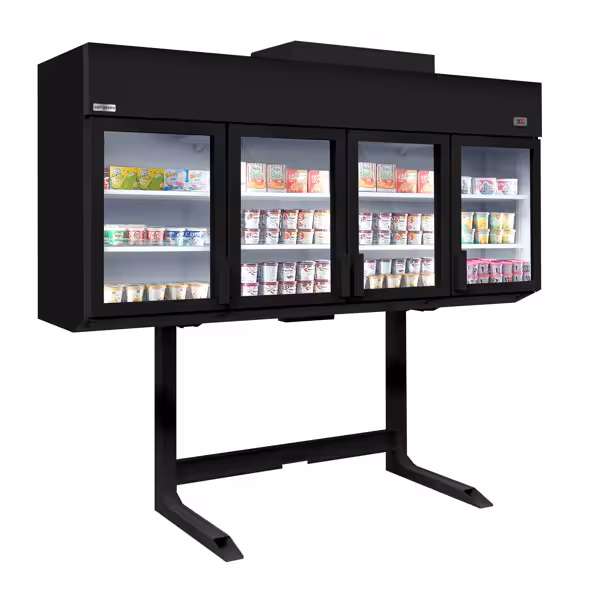 Supermercato-Espositore murale congelatore - 2500mm - 650l - -22°/-18°C - con 4 porte a battente in vetrocamera & 6 ripiani - Nero