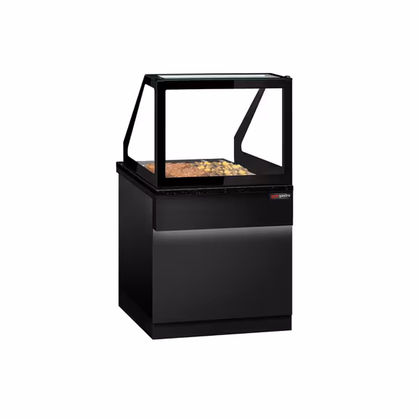 Vetrina calda TORONTO - 800mm - frontale nero - per 2x GN 1/1 - piano di lavoro in granito nero