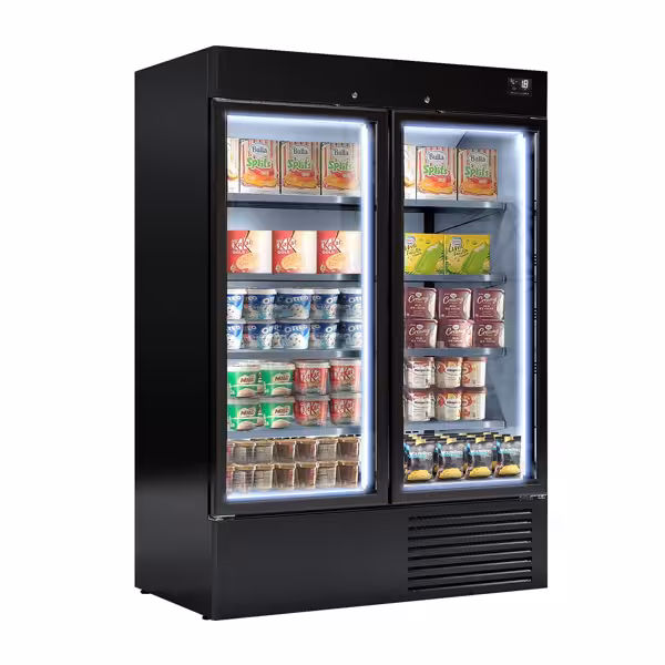 Murale freezer - 1384mm - 1310L - -18°C - con porte scorrevoli in vetro - vetrocamera/doppio vetro; LED; ventilato; Binari & Griglie portanti - Nero