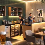 Stół barowy chłodniczy do napojów PREMIUM PLUS - 1435x512x850mm - 264L - z 2 drzwiami uchylnymi, drzwi szklane (potrójnie przeszklone), oświetlenie LED, zamek, 4 półki regulowane, sterowanie cyfrowe - Czarna