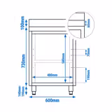 Rozsdamentes acél munkaszekrény PREMIUM - 600x700 mm - nyílóajtós – hátsó felhajtással