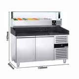 Pizzawerkbank PREMIUM - 1500x800mm - granieten werkblad - met 2 deuren - incl. koelopzetvitrine LED - 7x GN 1/4