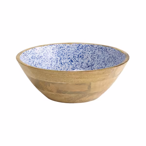 (6 pcs) Bowl - MANGO - Mango Wood - 3L - round - Ø 300mm - White-Blue