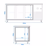 Koelwerkbank PREMIUM - 1860x700mm - met 3 glazen deuren