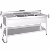Fregadero de acero Inox. con estante inferior - 2,0 m - 2 fregaderos en el centro A 40 x P 40 x A 25 cm 