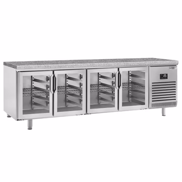 Bakkerij koelwerkbank PREMIUM PLUS - 2752x800mm - met 4 glazen deuren - granieten werkblad