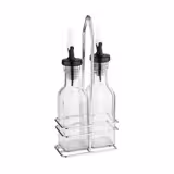 (6 pcs) Oil and Vinegar Cruets - 120ml - Stainless steel stand - Glass - with pourer spout included