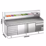 Pizza Hazırlık Tezgahı Premium PLUS - 2305x800mm -2 Kapılı & 6 Çekmeceli - Soğutmalı vitrin dahil -11x GN 1/4