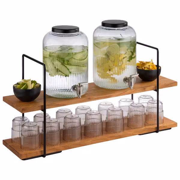 Etagère - 2-poziomowa - PERFECTO LARGE - Kwadratowa - Metalowa rama - Dębowe półki