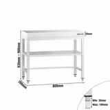 Mesa de trabalho em aço inoxidável PREMIUM - 800x700mm - com prateleira inferior & com travessas de reforço