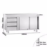 Armario de trabajo de acero Inox. PREMIUM - 1,4 m con 3 cajones a la izquierda