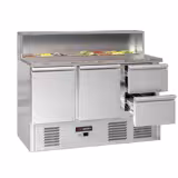 Saladette ECO - 1368mm - 2 deuren & 2 laden - met RVS deksel voor 8x GN 1/6 - granieten werkblad