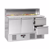 Saladette ECO - 1368mm - 2 porte & 2 cassetti - con sovrastruttura in acciaio inox per 8x GN 1/6 - piano di lavoro in granito