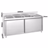 Lavello armadiato PREMIUM - in acciaio inox - 2000x700mm - 2 vasche