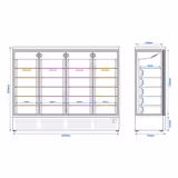Vitrina mural refrigerada - 2520x730x2010mm - 1900L - con 4 puertas batientes de doble acristalamiento y 5 estantes - Negro