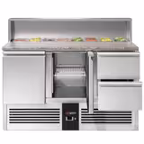 Saladetă PREMIUM - 1368mm - cu 2 uși și 2 sertare - cu atașament din oțel inoxidabil pentru 8x GN 1/6