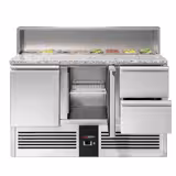 Commercial Saladette Counter PREMIUM - 1368mm - 402L - 2 doors & 2 drawers - with stainless steel hinged lid for 8 x GN 1/6