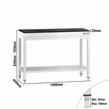 Commercial Stainless Steel Centre Table PREMIUM - 1000x600mm - with Undershelf - with Granite Worktop