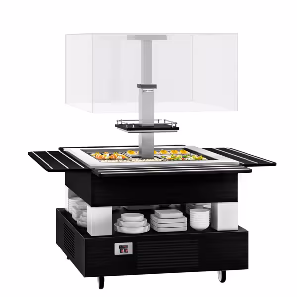 Isola buffet refrigerata DUBLIN - 1700 mm - con vasca refrigerata - su ruote - per 4 x GN 1/1 - nero
