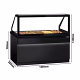 Vitrine chauffante TORONTO – 1800 mm – façade noire – pour 5 × GN 1/1 – plan de travail en granit noir