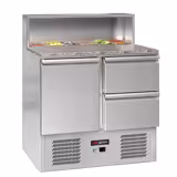 Saladette réfrigérée ECO - 903mm - 240L - 1 porte & 2 tiroirs - avec découpe pour 5x GN 1/6 & Couvercle inox - plan de travail en granit noir