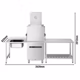 Mașină de spălat vase cu capotă - Digitală - 8,7 kW - cu recuperare de căldură, detergent, agent de clătire și pompă de evacuare - inclusiv masă de alimentare stânga - și masă de evacuare dreapta	
