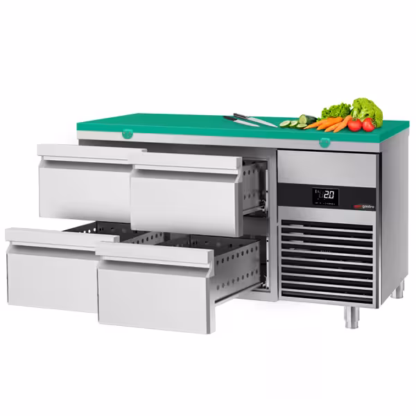 Kühltisch PREMIUM - 1400x700mm - mit 4 Schubladen - inkl. Schneideplatte Grün