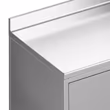 Tavolo armadiato in acciaio inox - 800x600mm - con 2 porte a battente - con alzatina