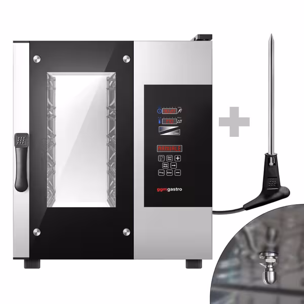 Elektrický kombinovaný konvektomat - digitální - 2,4″ LCD displej - 5x GN 1/1 - úzký - vč. Mycí systém & teplotní sonda