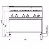 Kaasuliesi LORENZO 700 ‑sarja - 1200x714x1070 mm - 33,5 kW - 6 poltinta - jalustalla - säilytystila