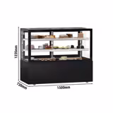 Vitrine à pâtisserie réfrigérée MADRID - 620L - 1500mm - Double vitrage - avec 2 étagères en verre - portes coulissantes vitrées arrière - pour pâtisseries - Noir mat
