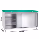Radni ormarić od nehrđajućeg čelika PREMIUM - 2000x600 mm - Sa kliznim vratima bez poleđine uklj. ploču za rezanje