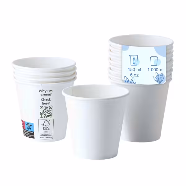 (1000 sztuk) Kubki papierowe – 150 ml – średnica 80 mm – białe