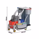 Cărucior de curățenie – 6 recipiente, storcător de mop și sac pentru rufe